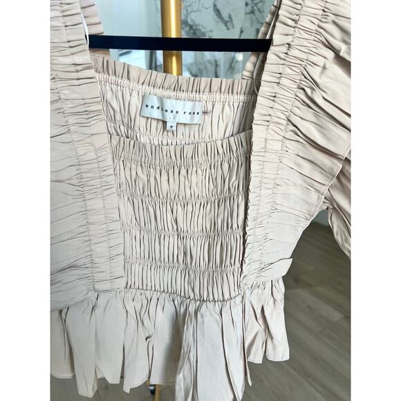 Endless Rose Smocked Puff Sleeve Peplum Crop Top - Picture 2 of 8